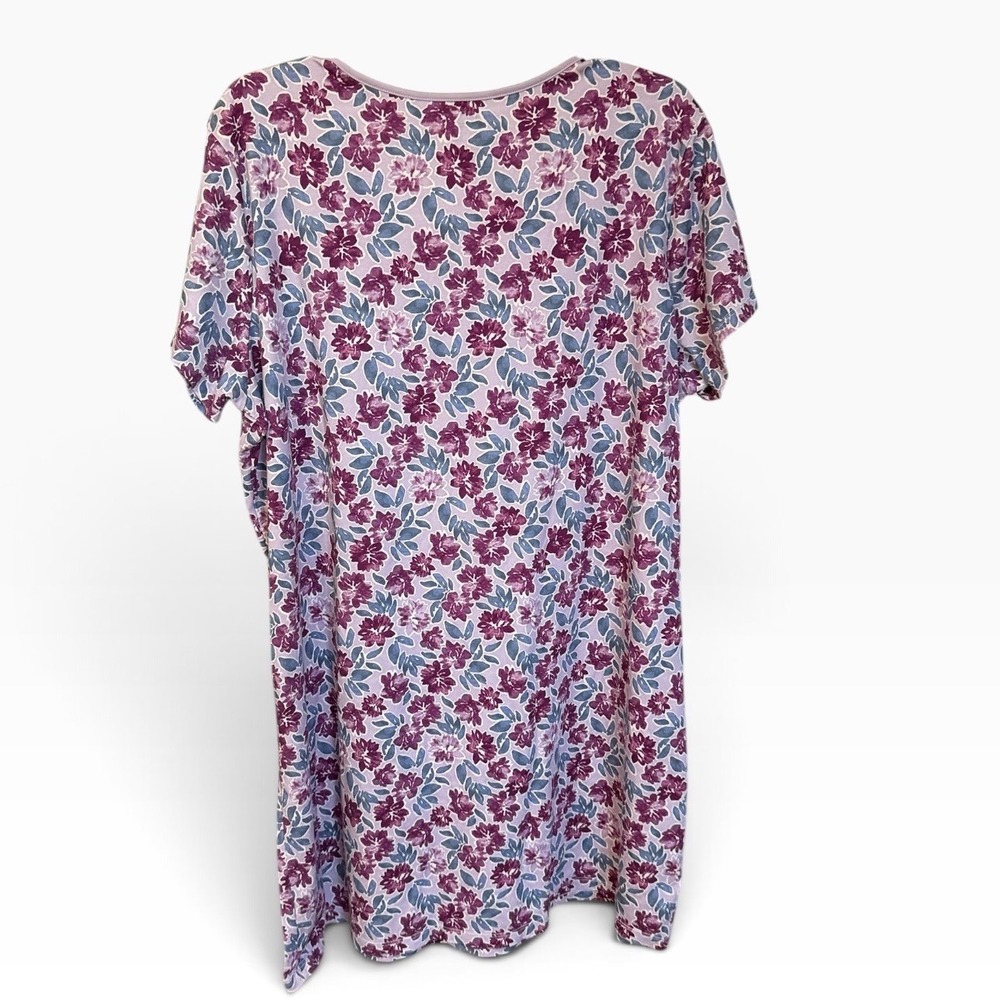 LL Bean Nightgown Womens 3X Pink Purple Floral Supima Cotton Sleep Dress Cozyy - Picture 3 of 9